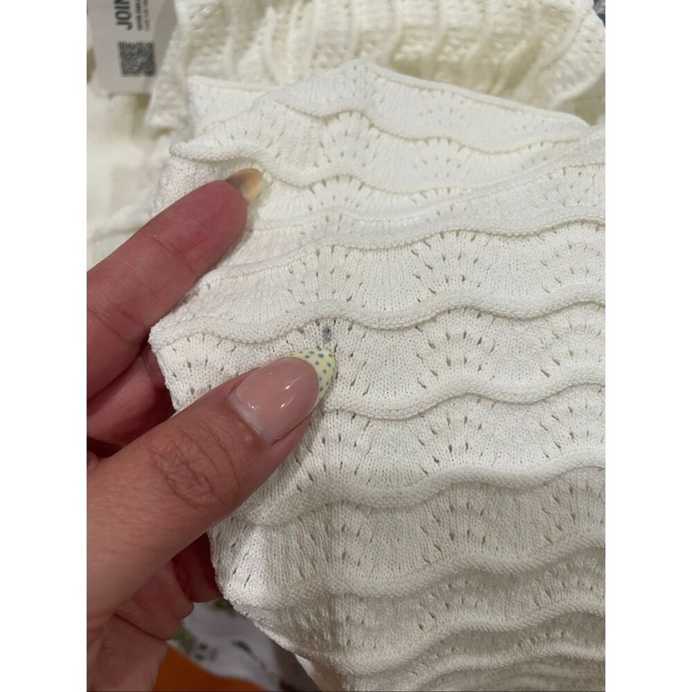 Zara textured white cropped cardigan featuring a v-neck and scalloped trim NWT - Picture 7 of 7